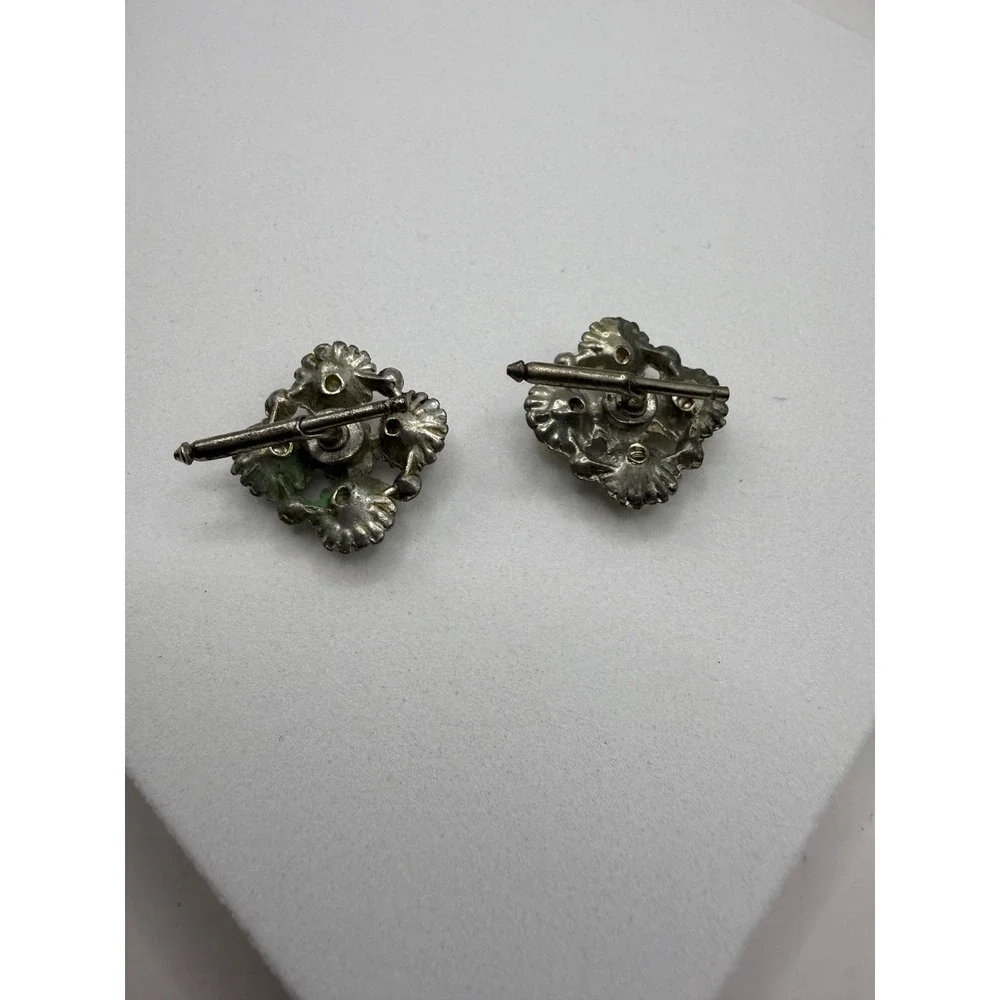 Vintage Faux Pearl Rhinestone Silver Tone Cufflinks Mid Century Formal Wedding